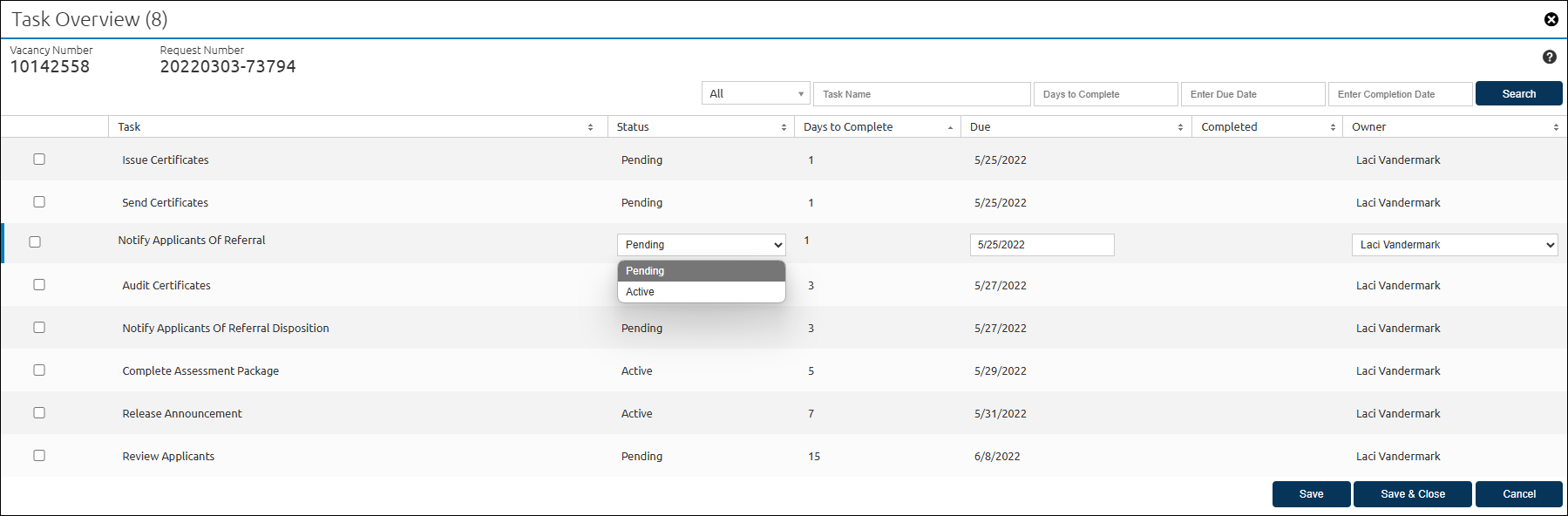 Task Overview Change Status