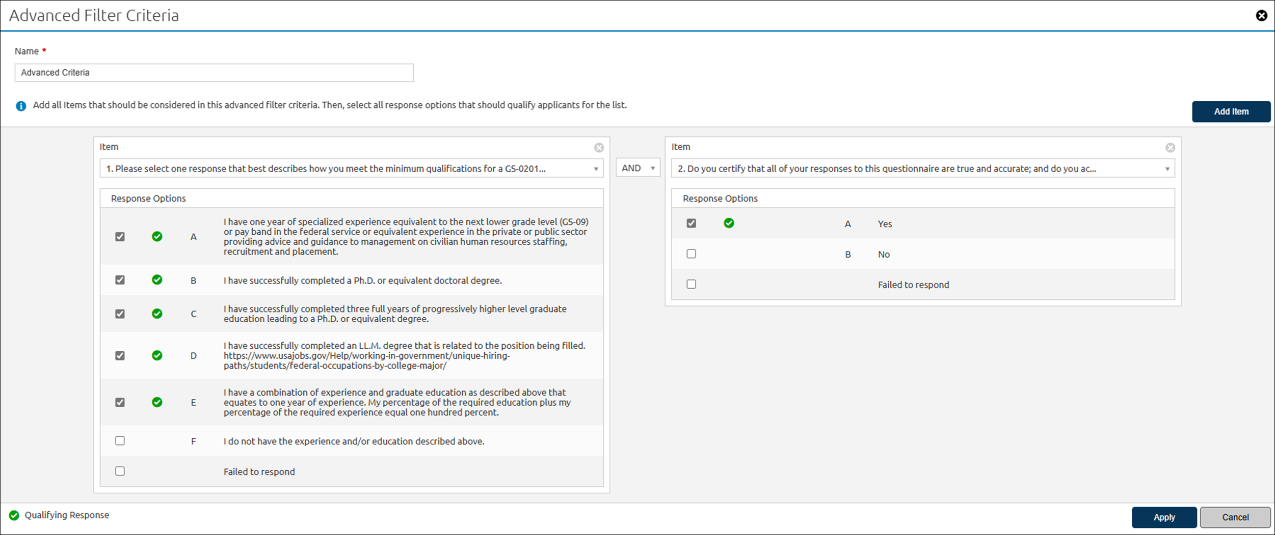 Core - Advanced Filter Criteria popup