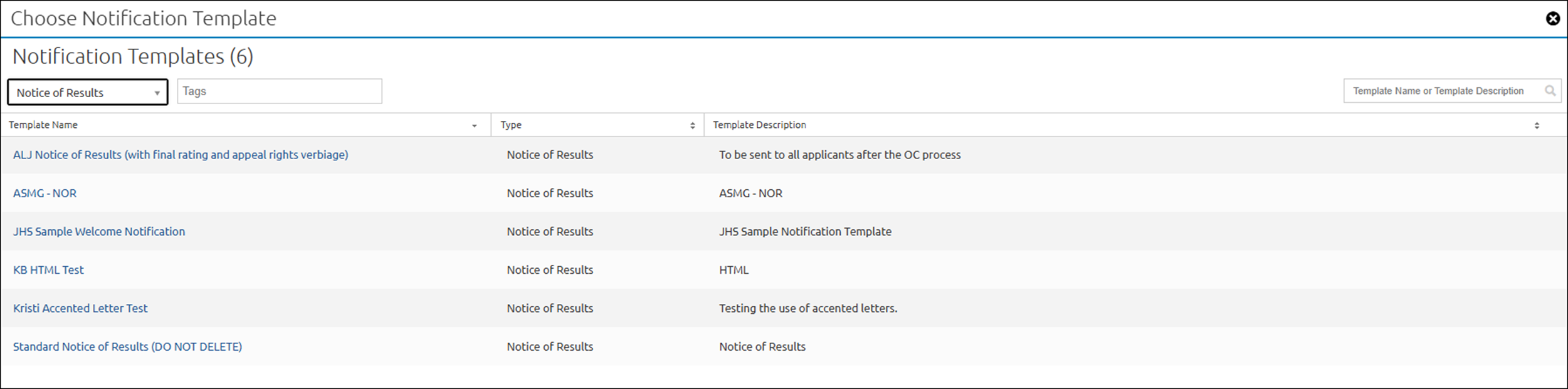 Core - Sending a global notification choose template