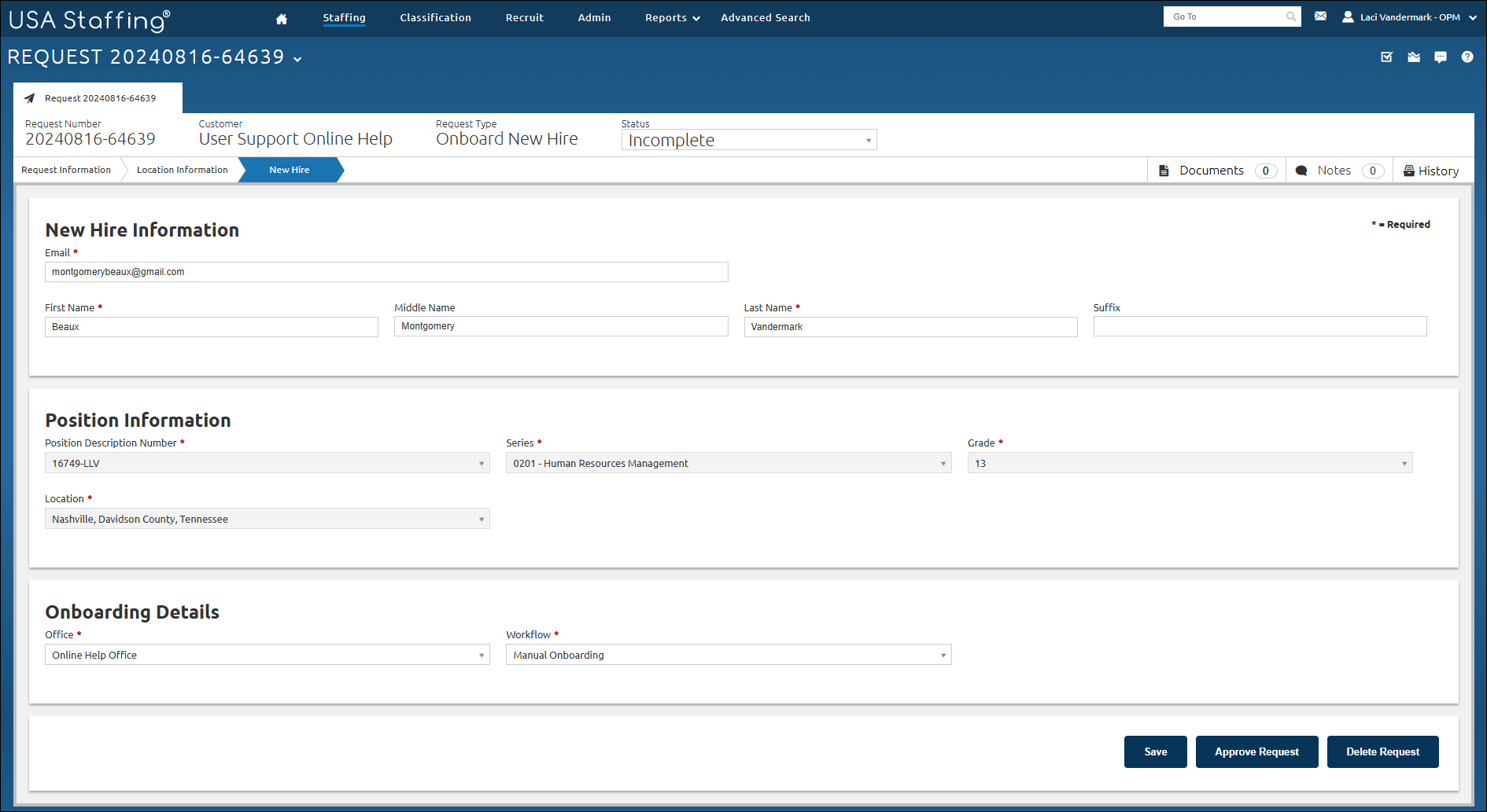 Create New Hire Request New Hire Information