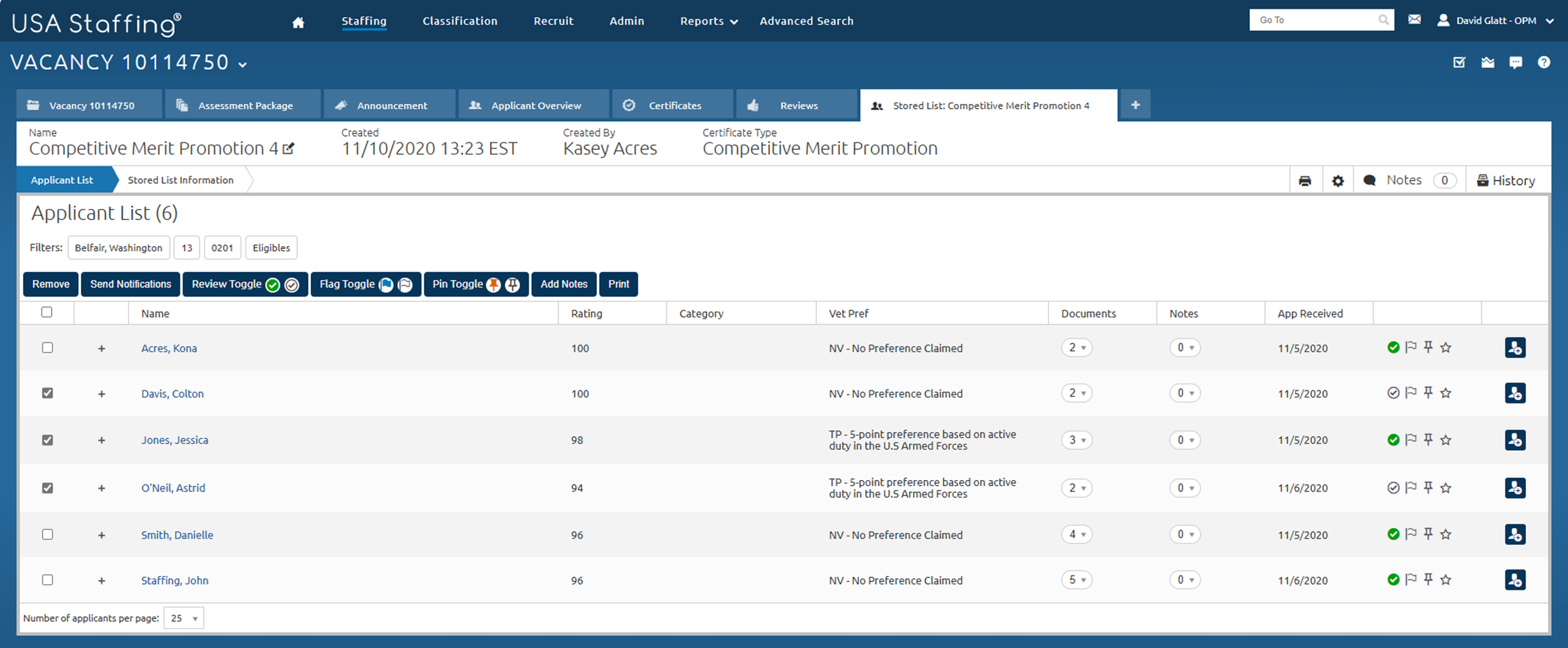 Core - Editing adding toggles to multiple applicants at the same time on a stored list