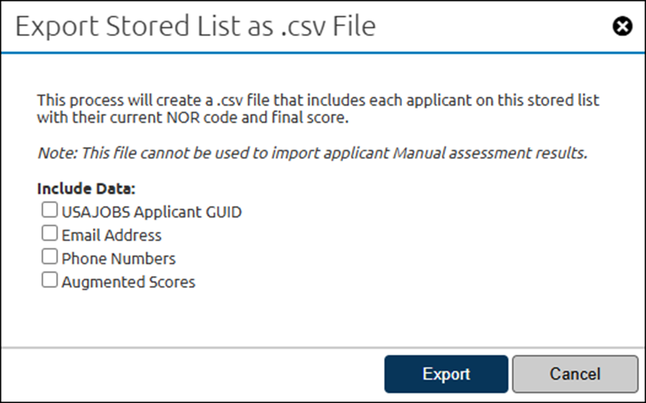 Export stored list as csv file export screen