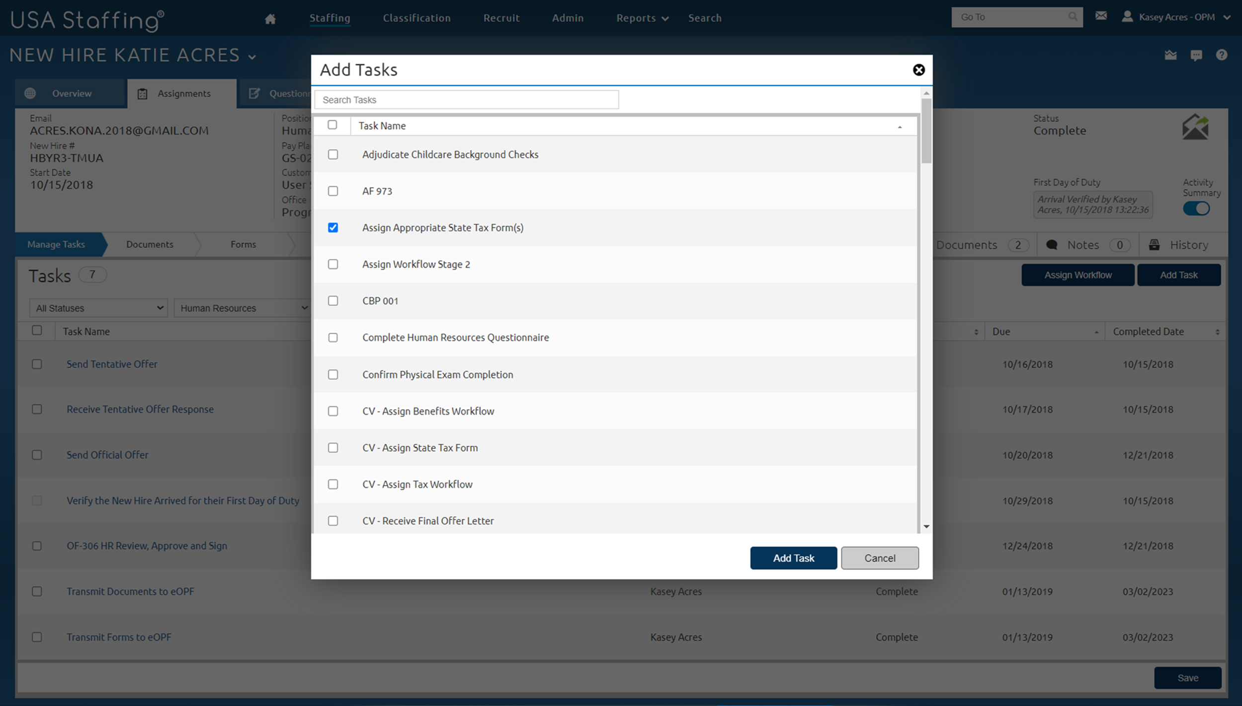 Add task to HR