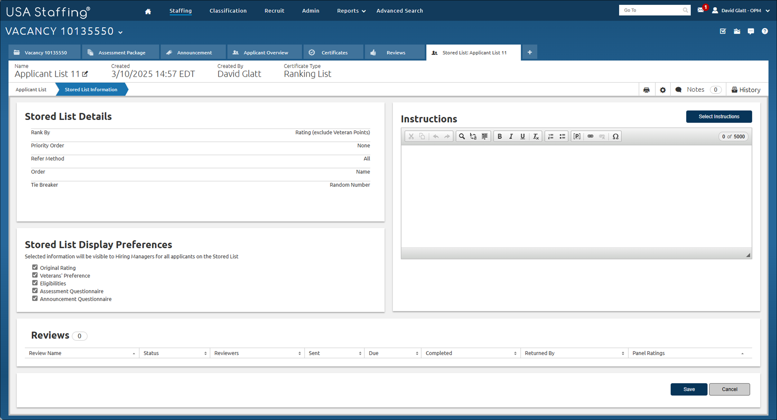 Core - Creating a stored list stored list info screen