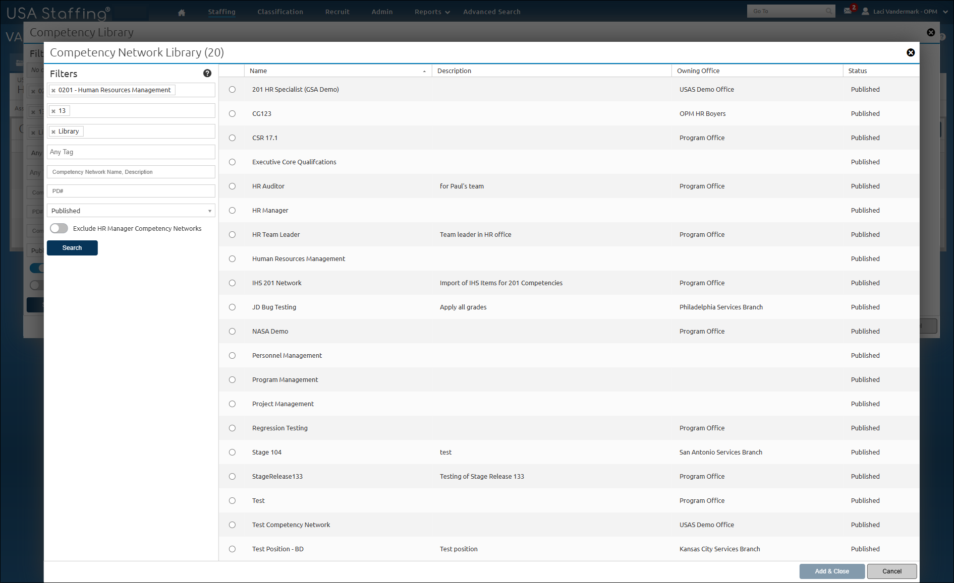 Add Selected Competency Network