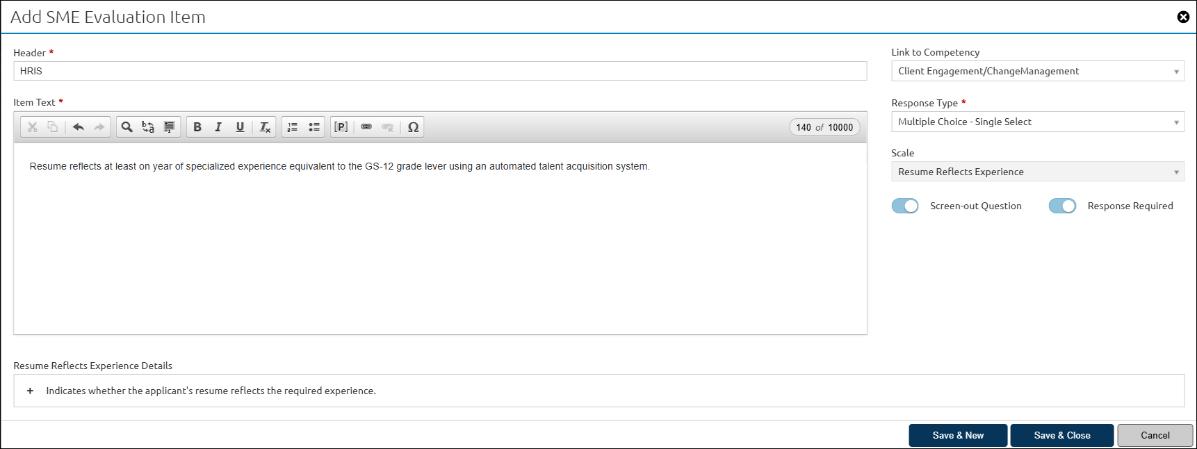 Add SME Evaluation Item