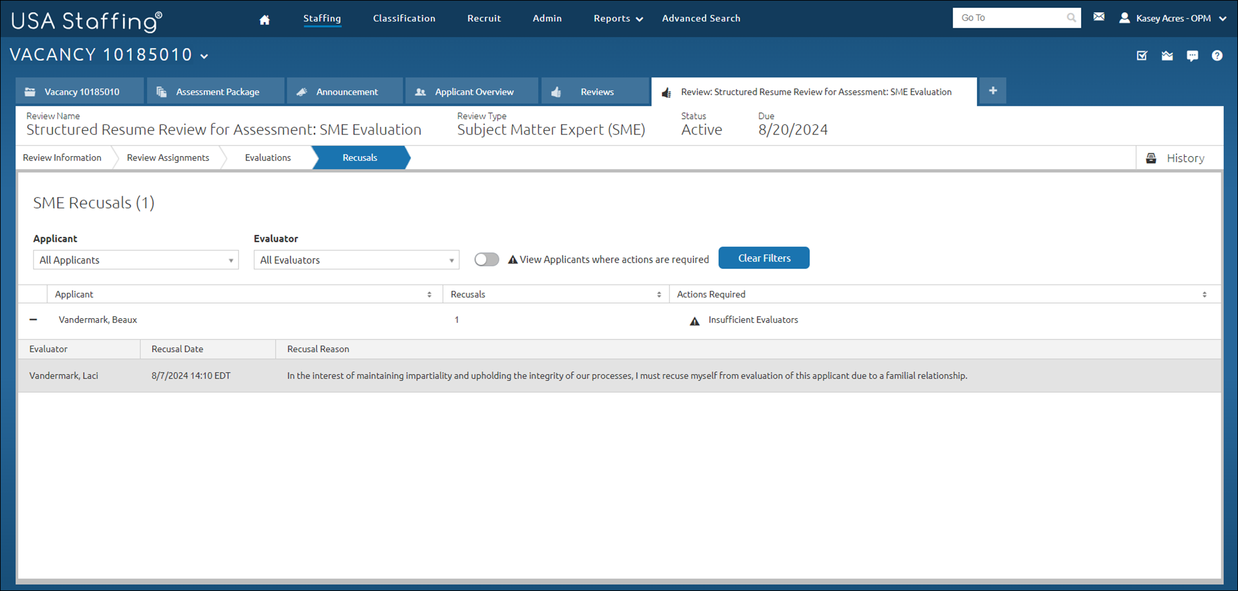 Reviews - SME Review - Recusals