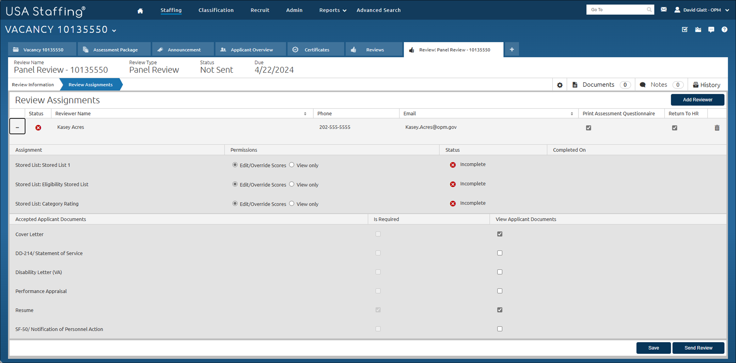 Core - Creating a panel review assignments screen