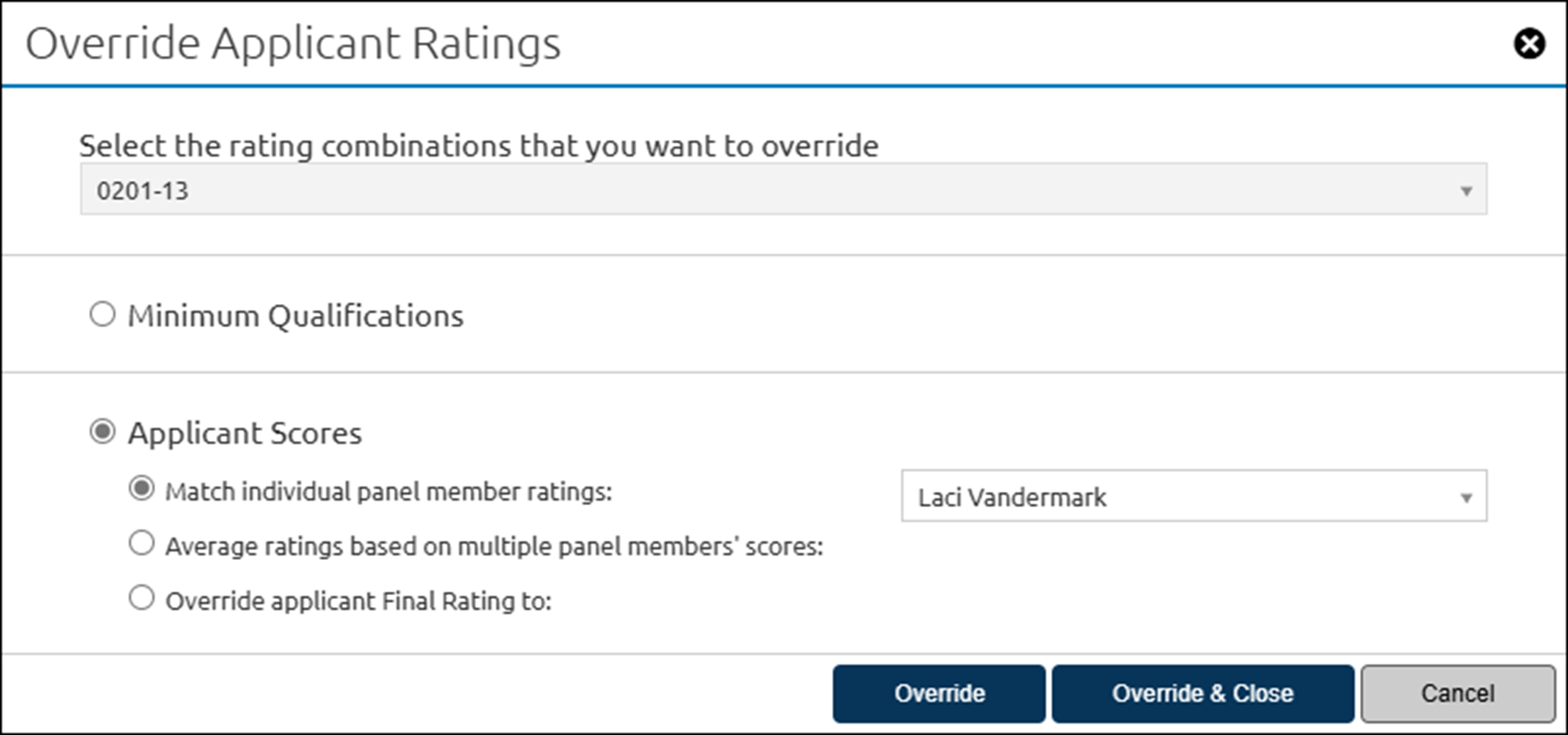 Core - Overriding multiple applicant ratings in a panel review