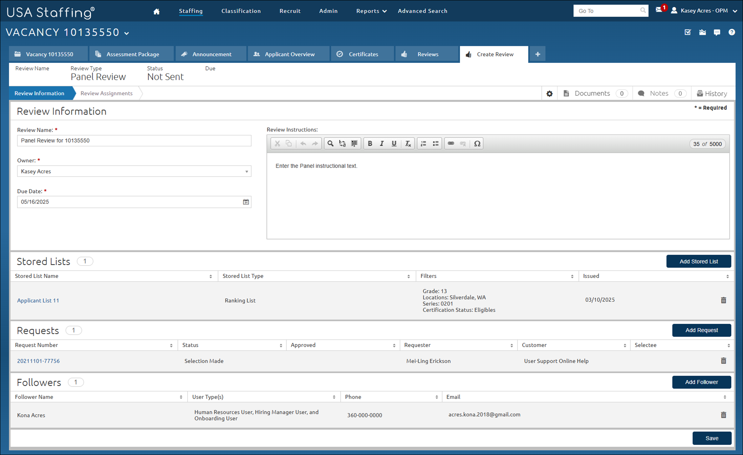 Panel Review - Review Information