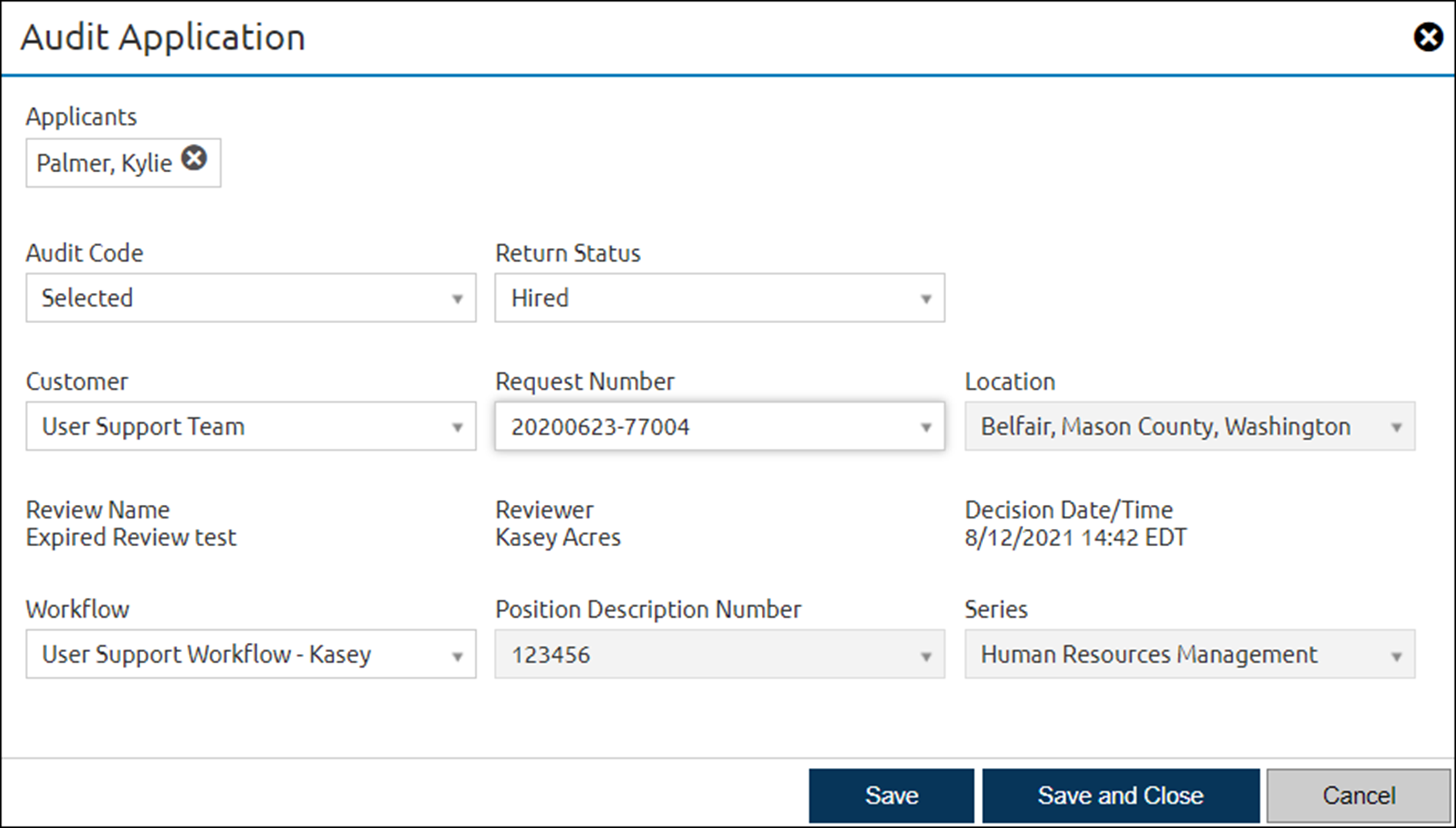 Audit application popup