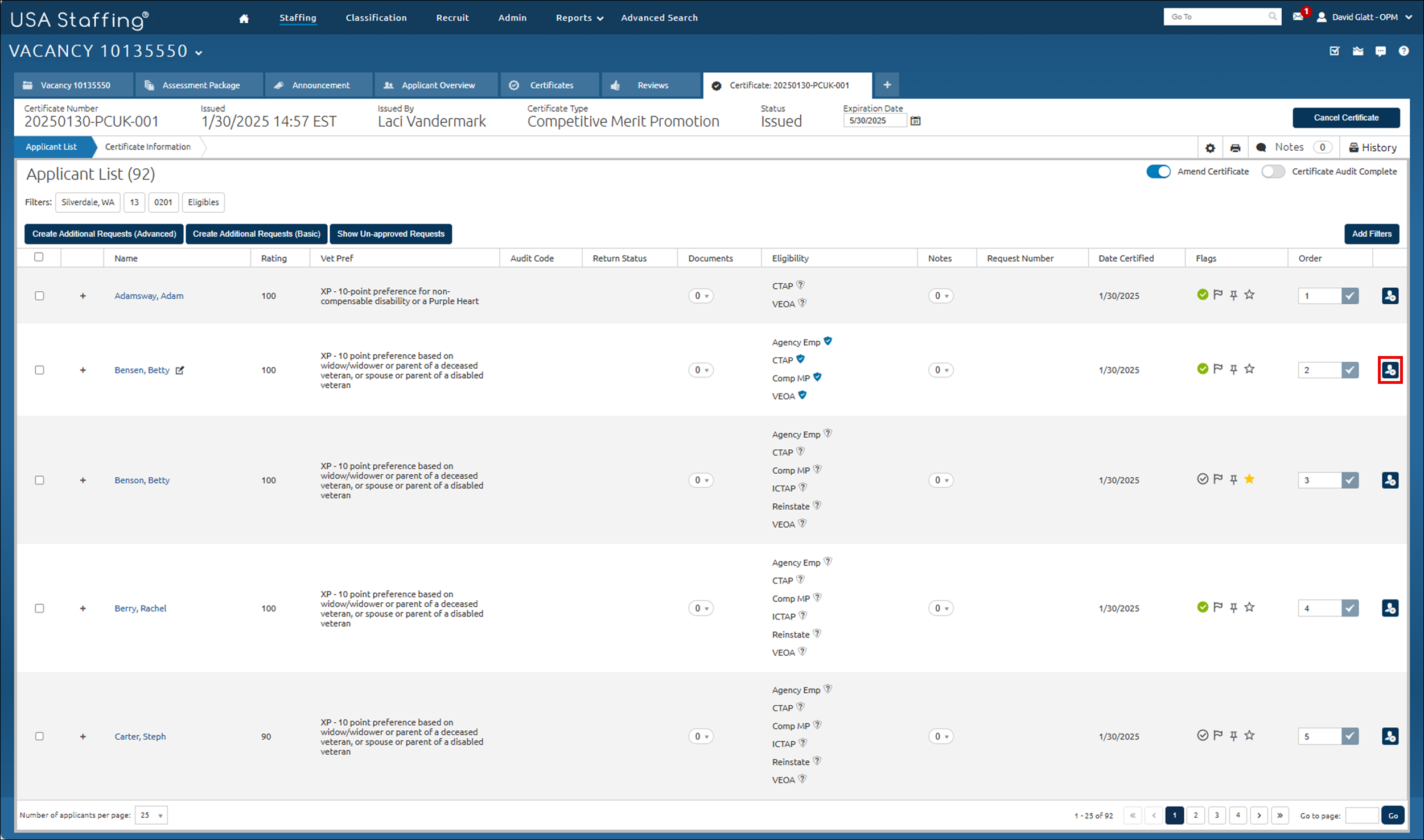 Add applicant to a certificate