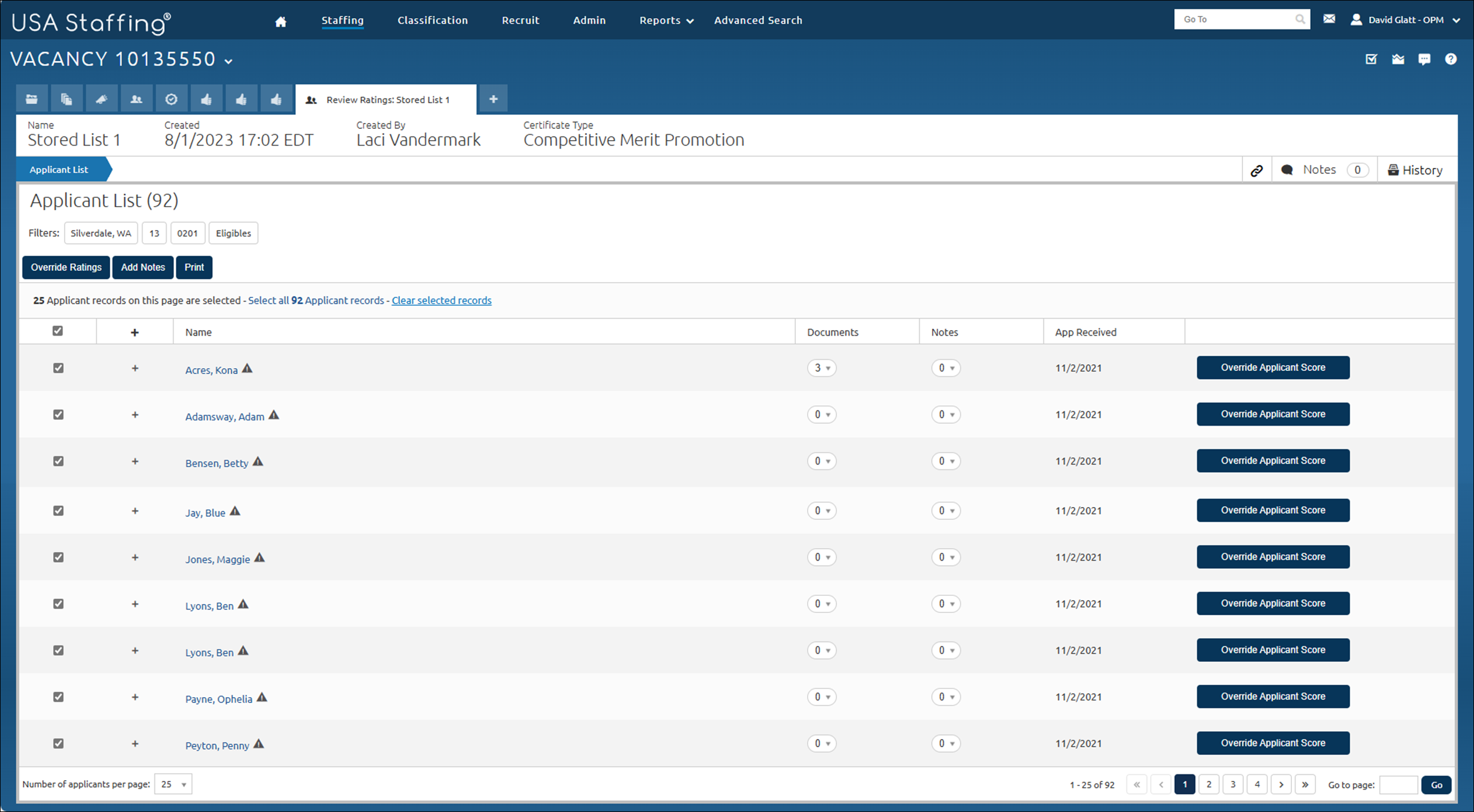 Core - Overriding multiple applicants based on a panel recommendation