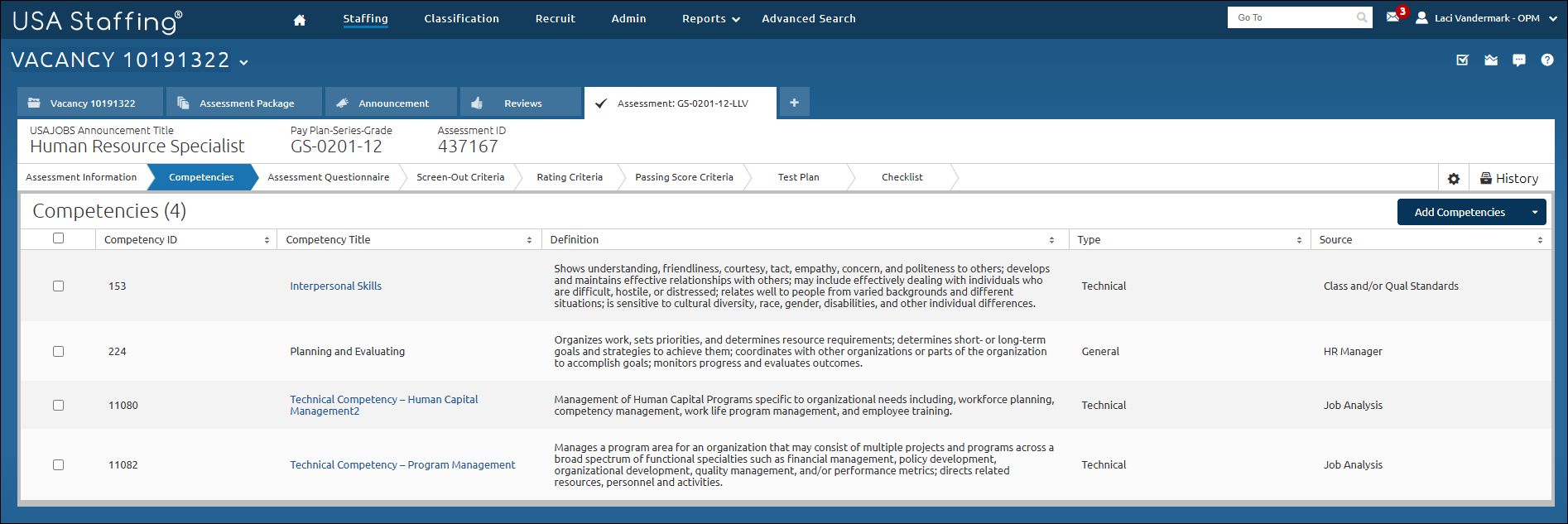 Compentencies Overview Page