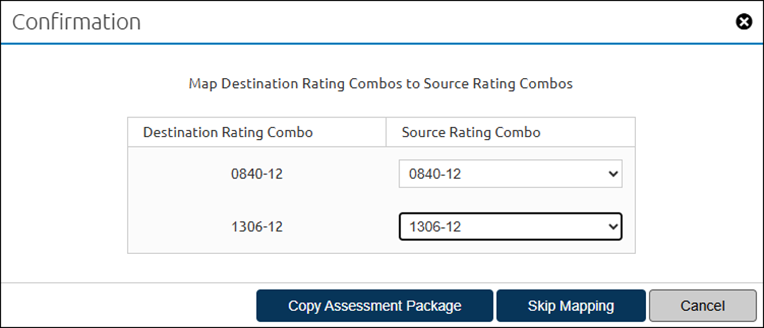 Assessment Package Mapping pop up