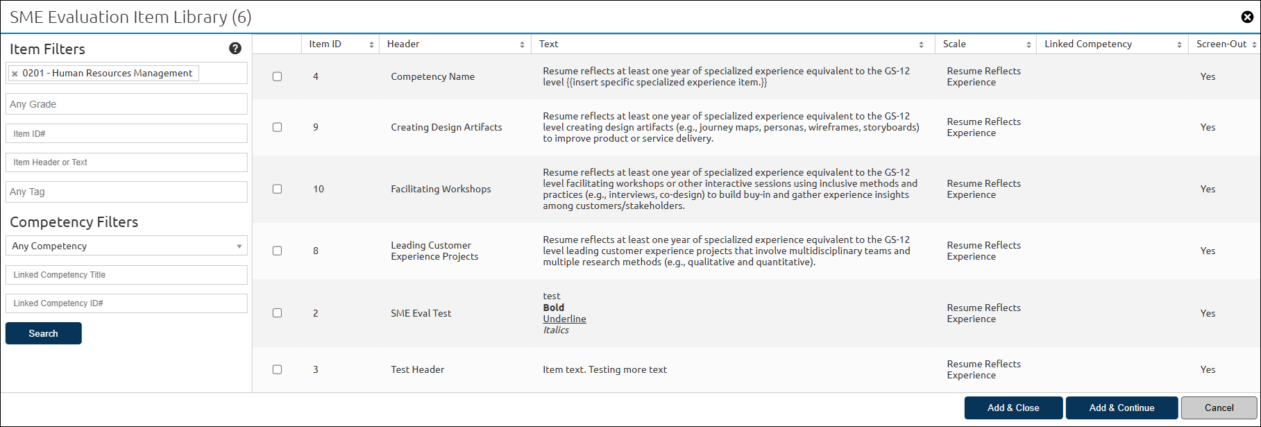 Add SME Item from library