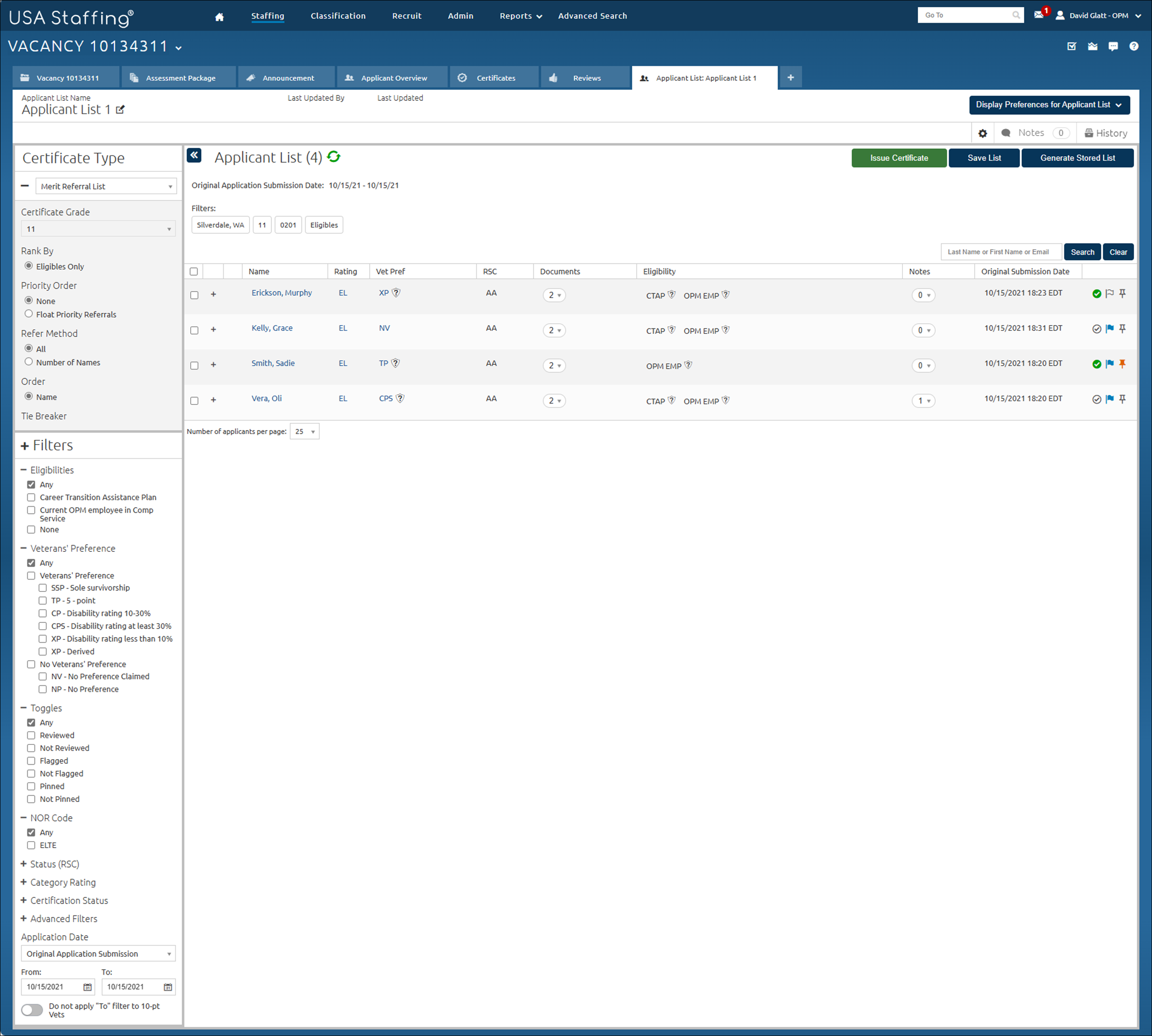 Core - Generating a certificate by application date