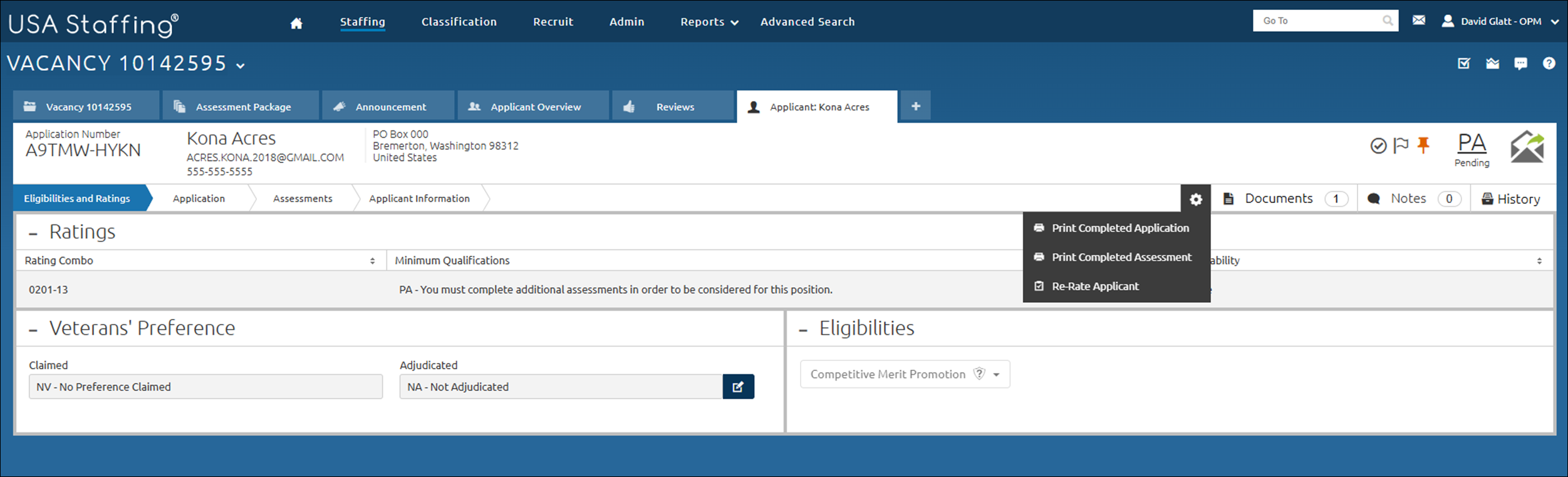 Re-rating an applicant record