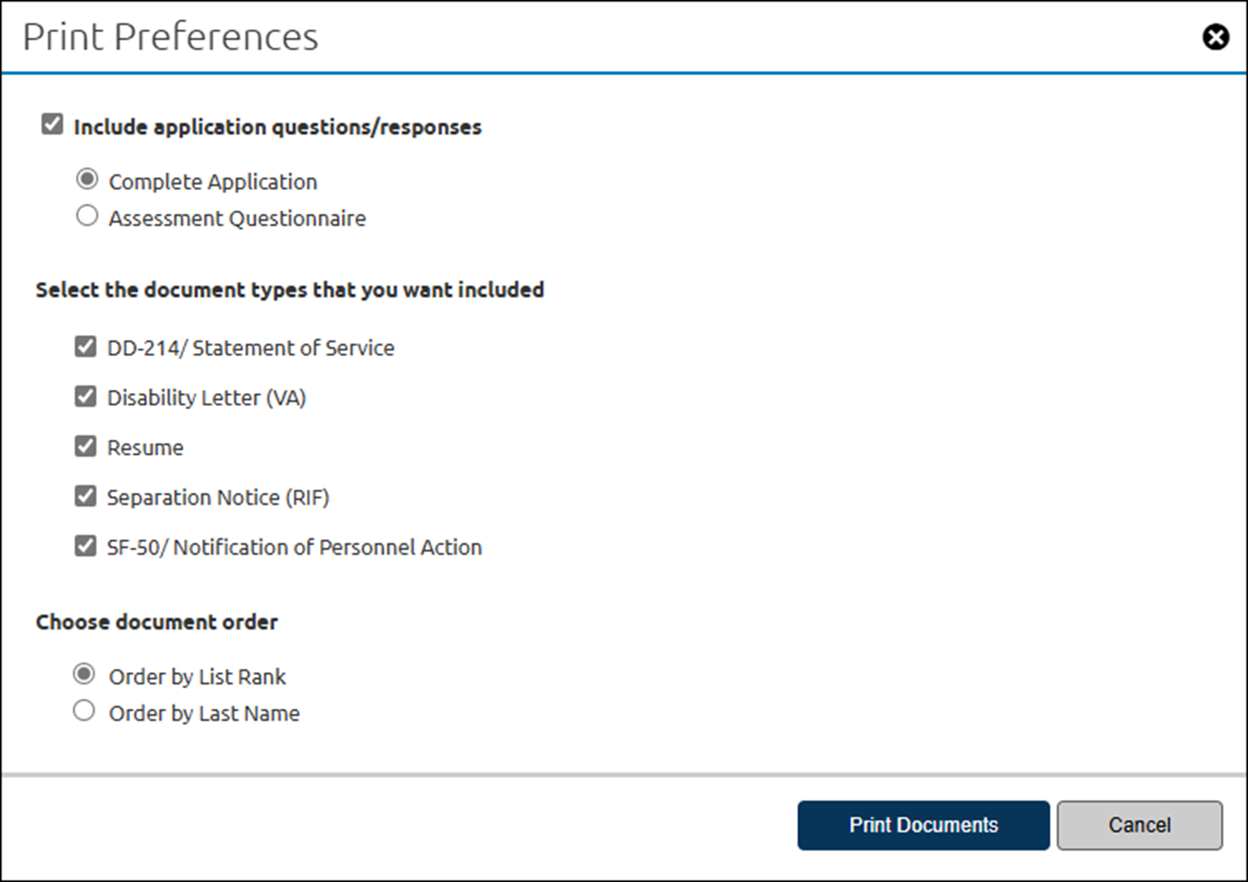 Core - Printing applicants from a panel review print preferences