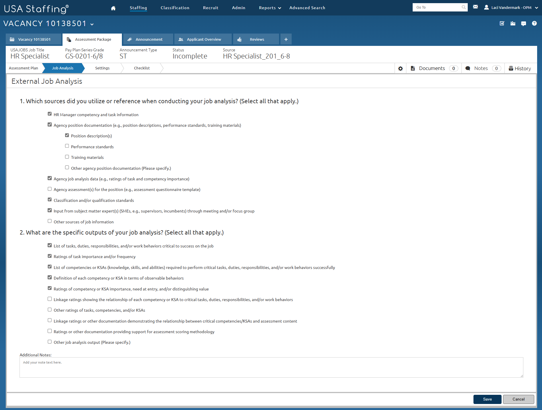Job Analysis overview page