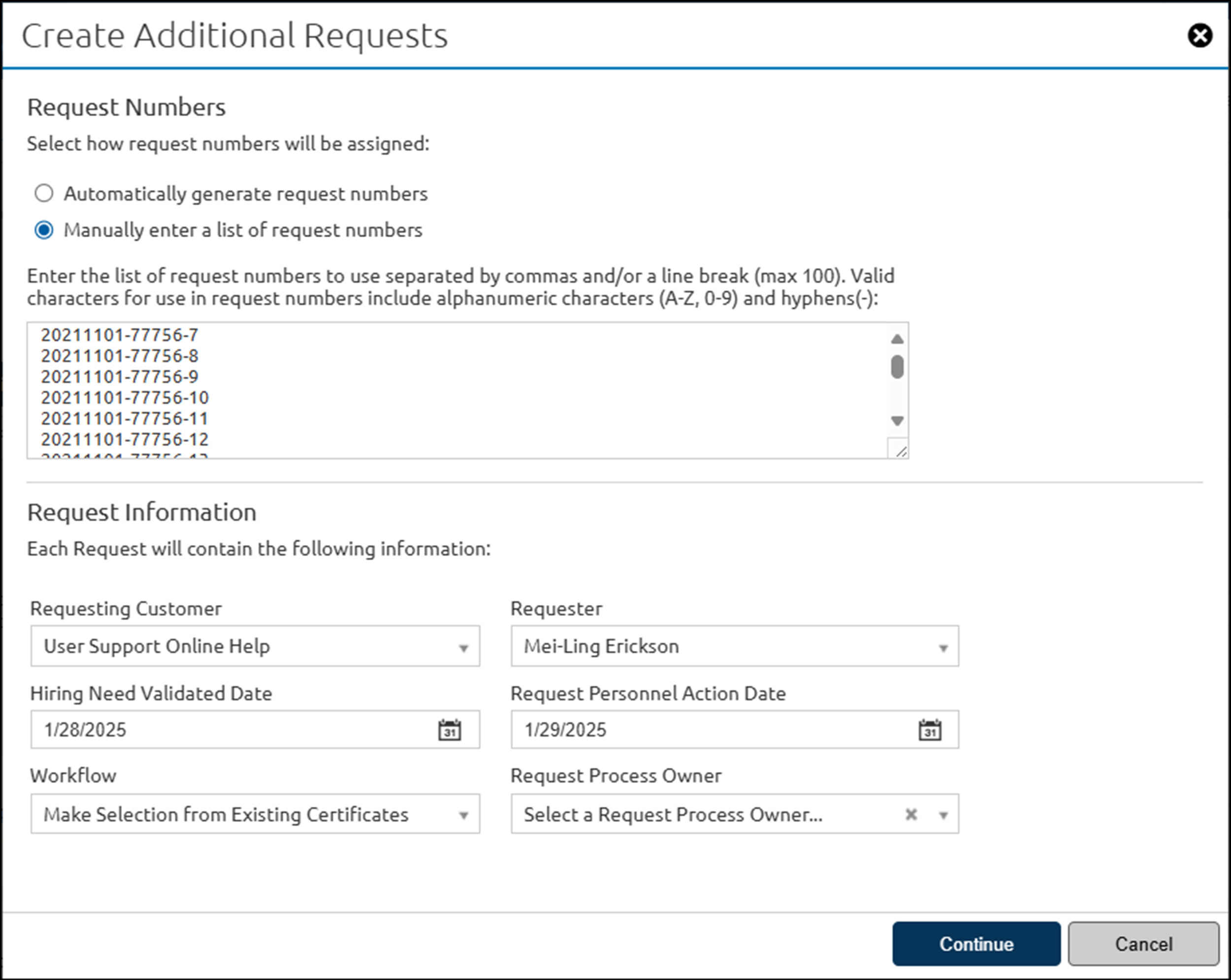 Create Additional Requests Manually