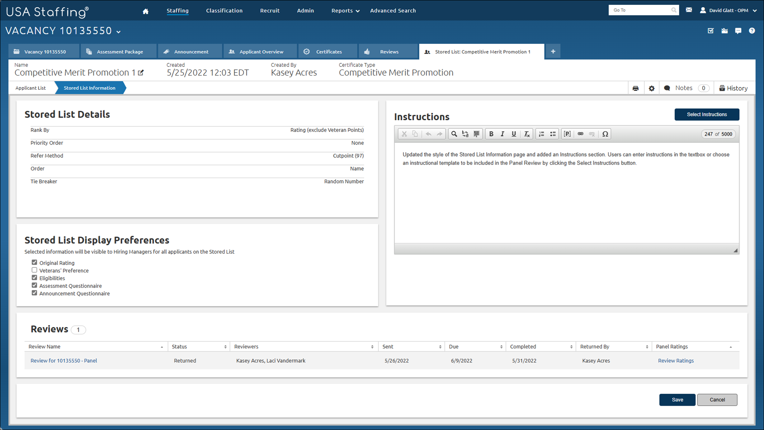 Stored List Information