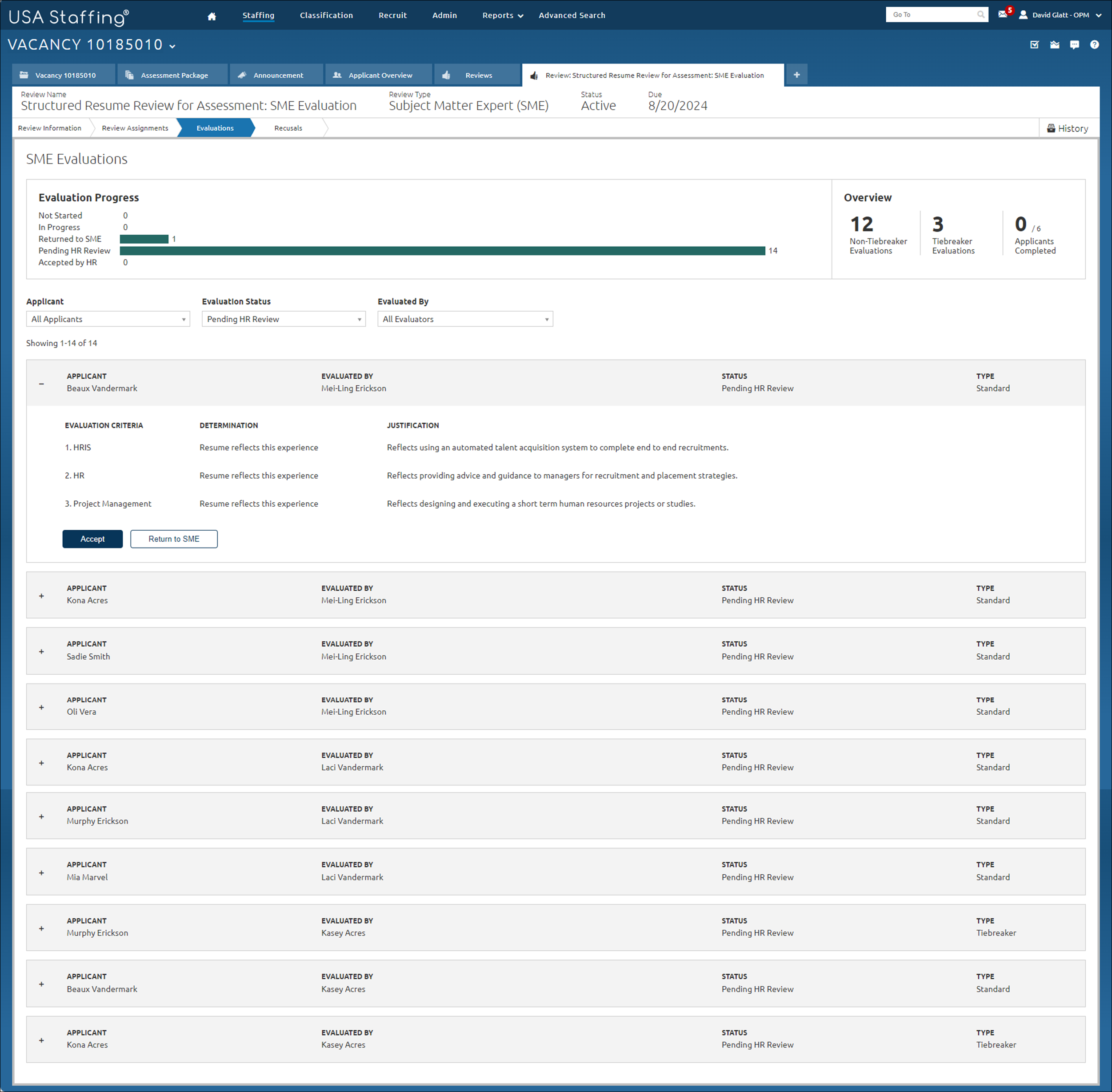 Core - Viewing an applicant evaluation