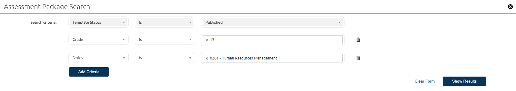 Assessment Package Search