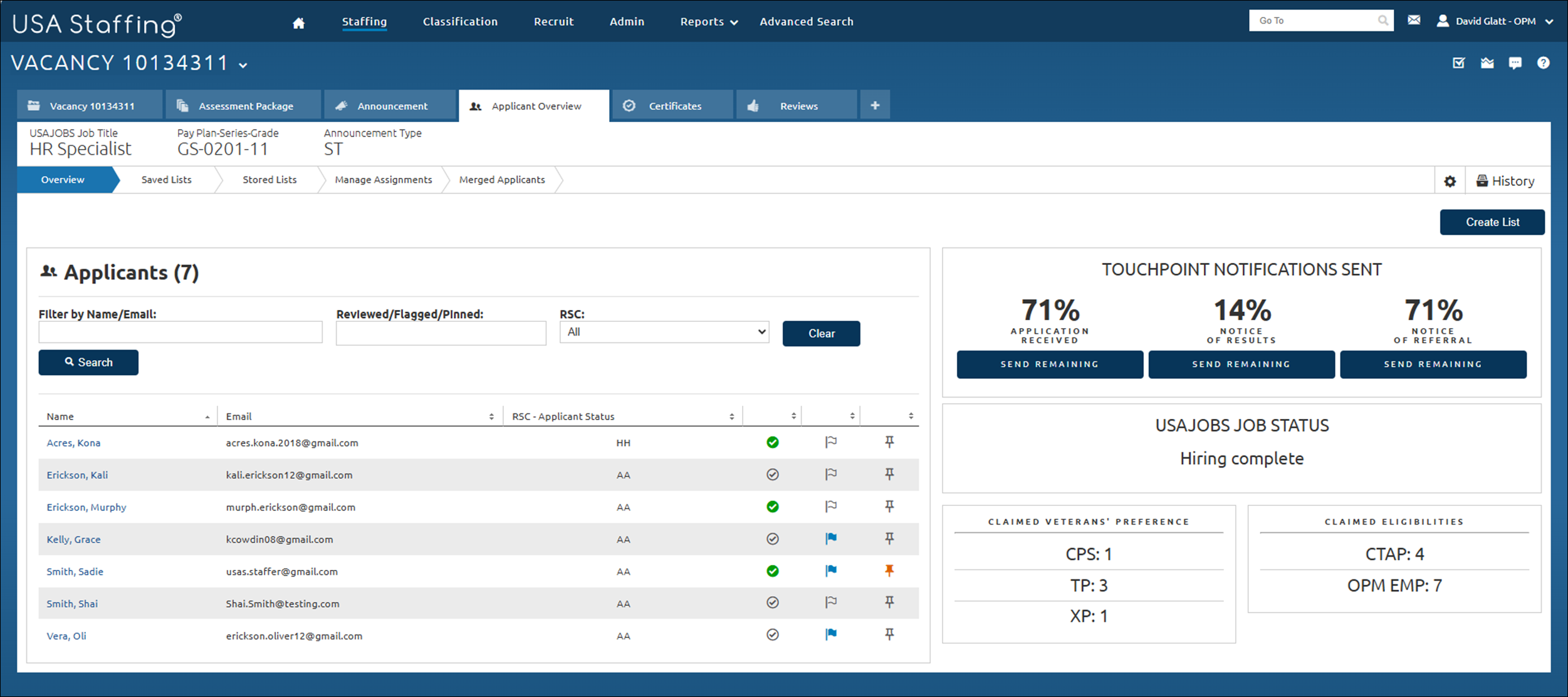 Core - Applicant Overview screen