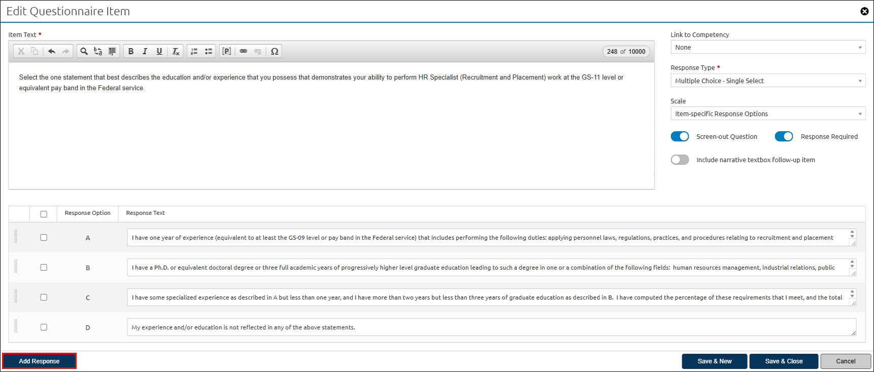Add Assessment Response