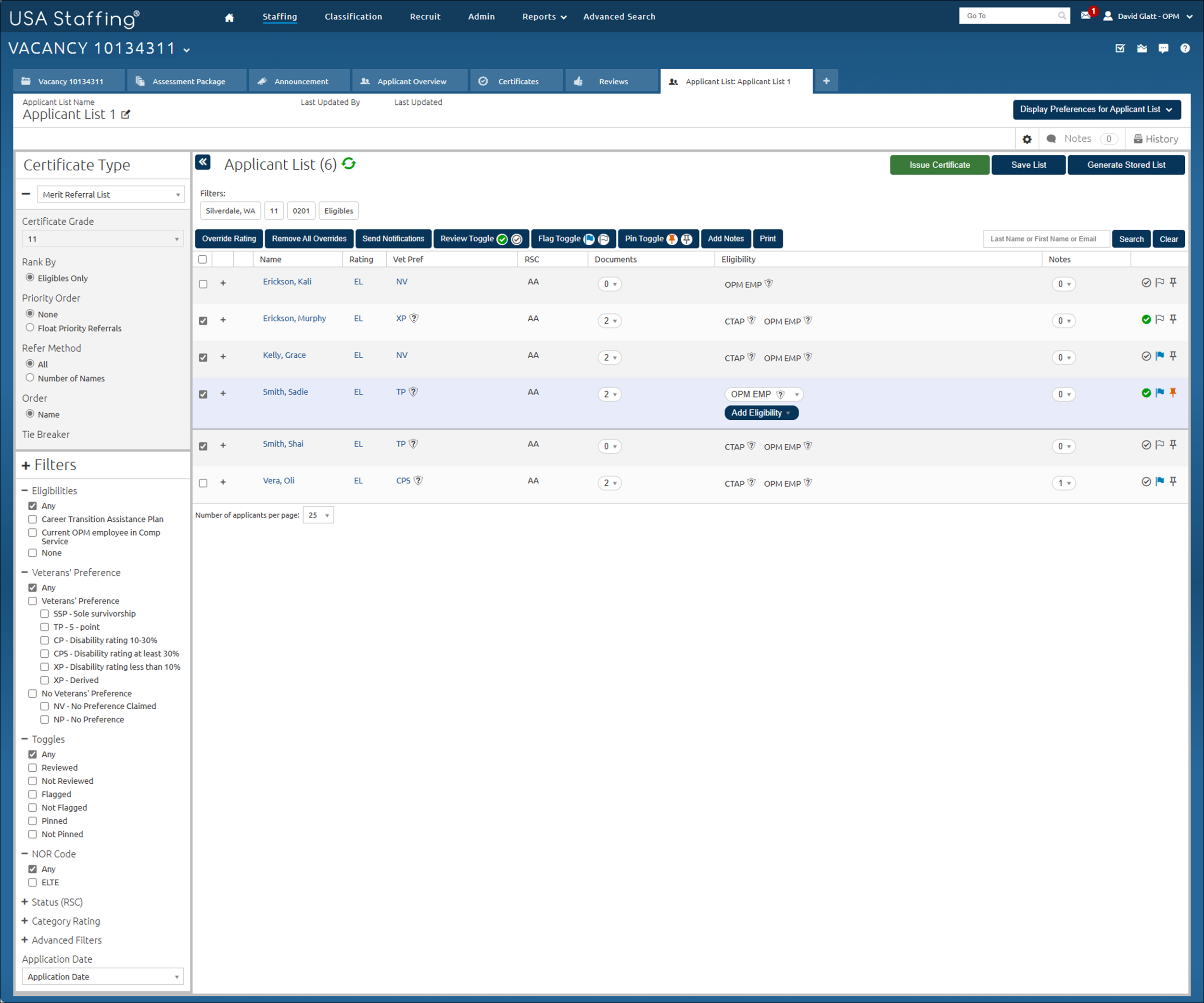 Core - Adding toggles to multiple applicants on an applicant list