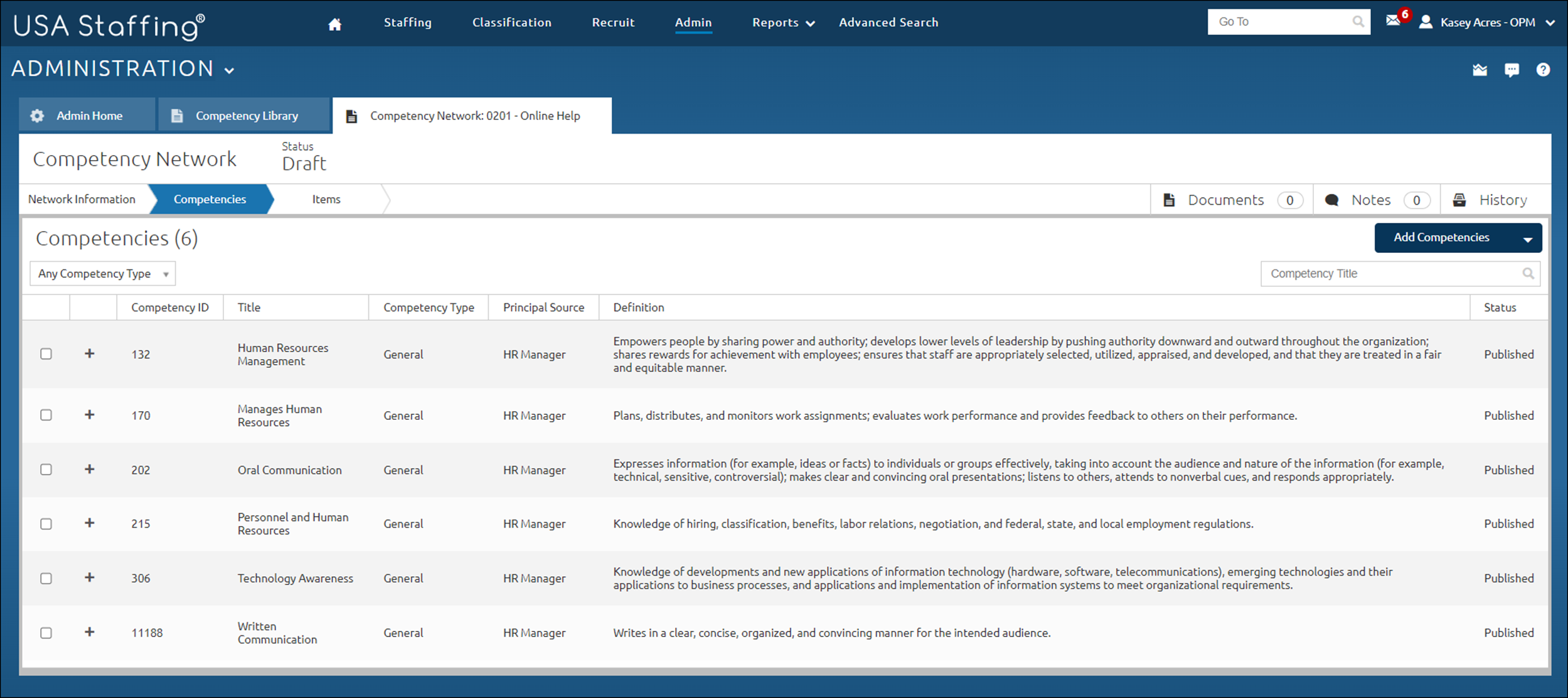 Competency Network Library - Competencies Overview – Online Help