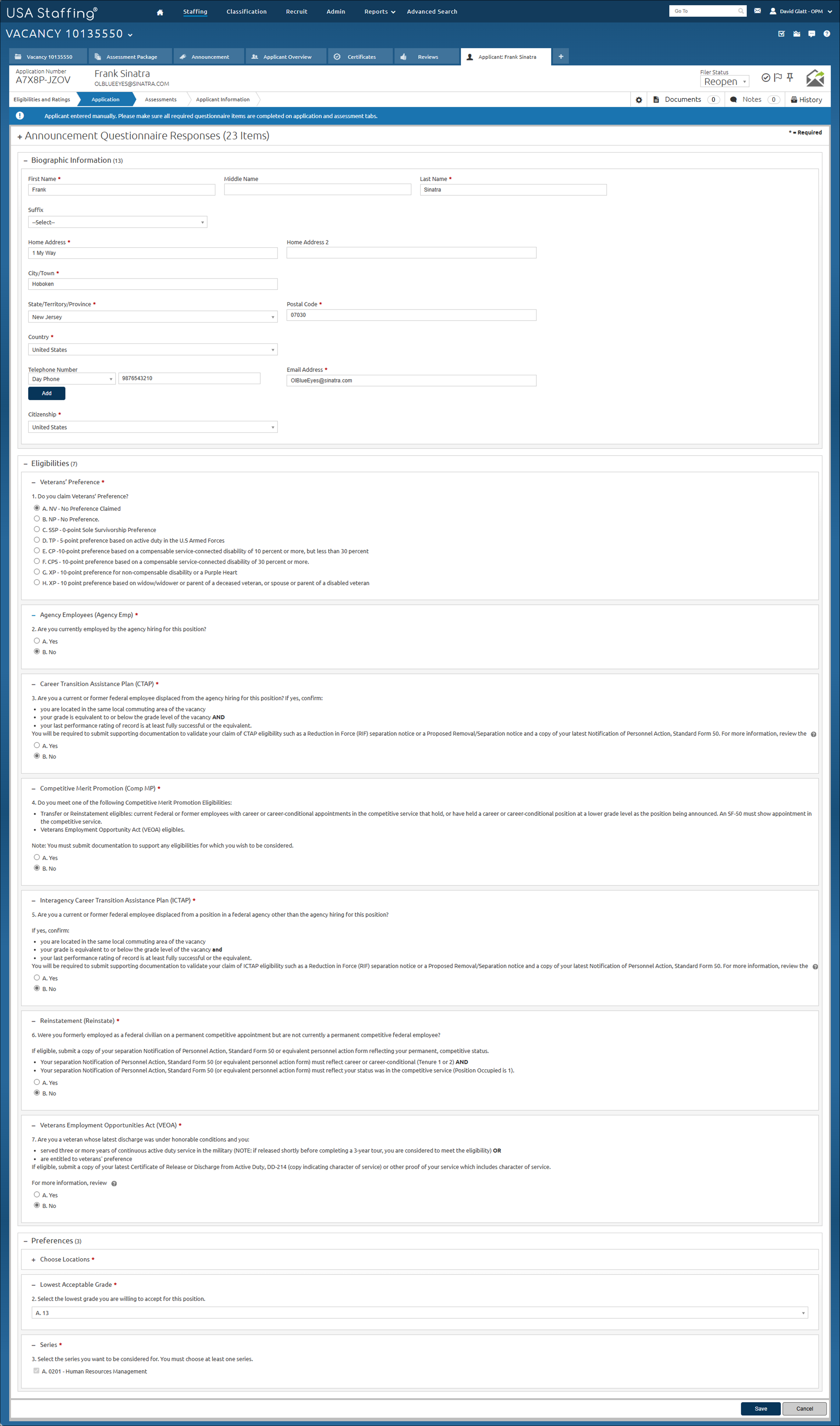 Add Applicant application screen