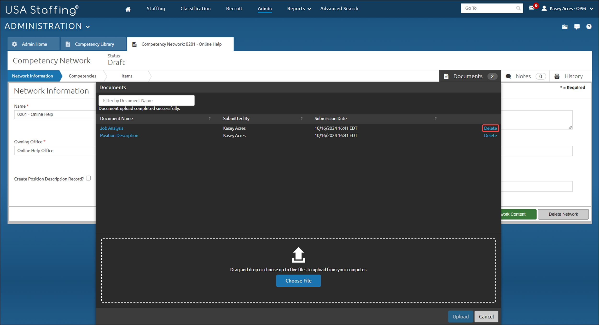 Delete Document from Competency Network