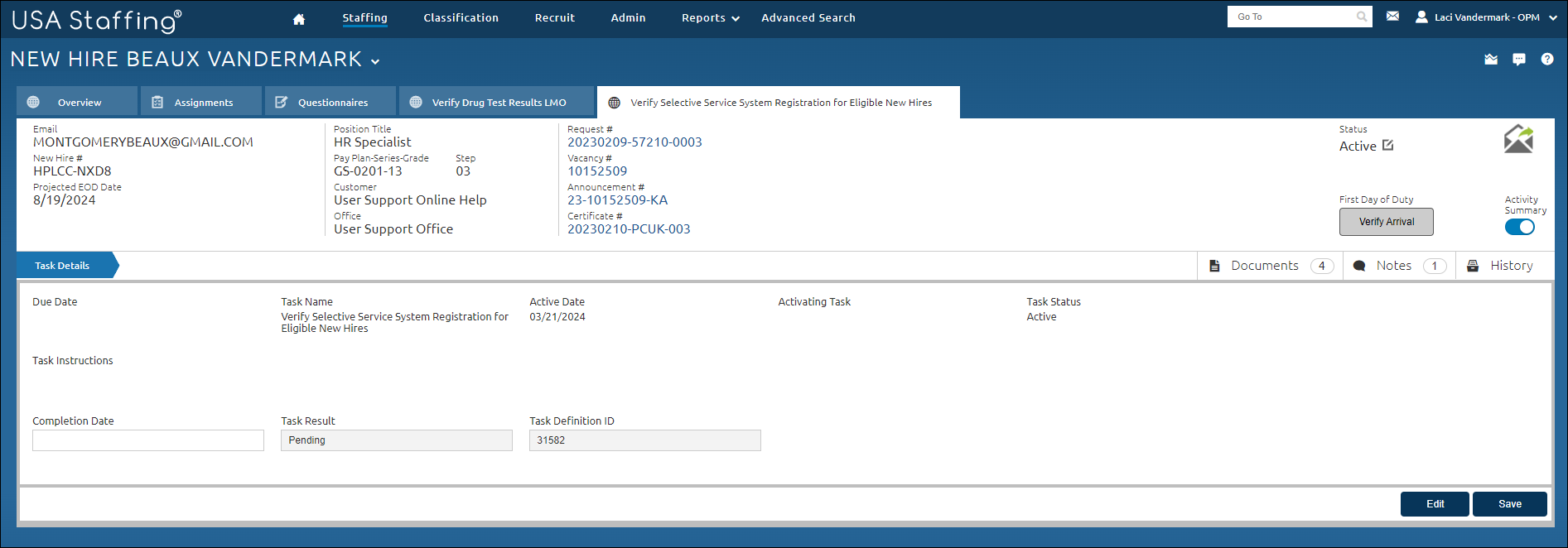 Verify Selective Service Task
