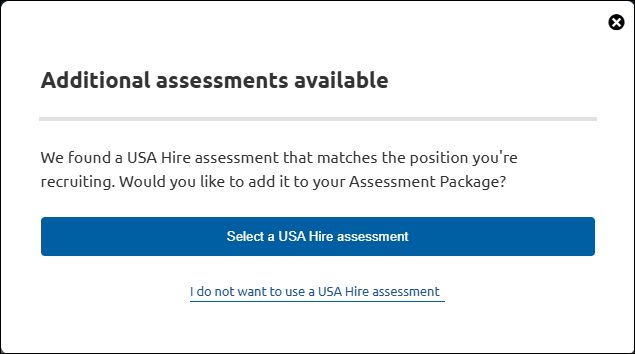 Additional assessment available pop-up 