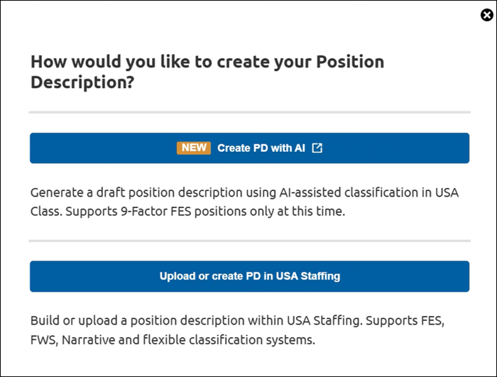 How would you like to create your Position Description? modal