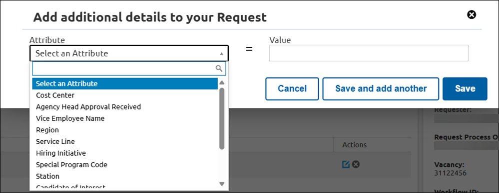 Choosing an attribute from the drop-down